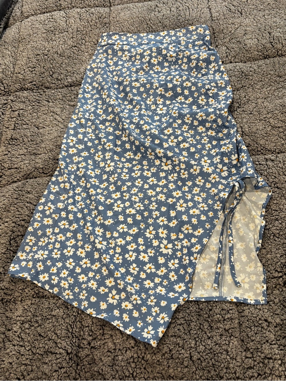 SHEIN Blue Daisy Tie-Detail Midi Skirt